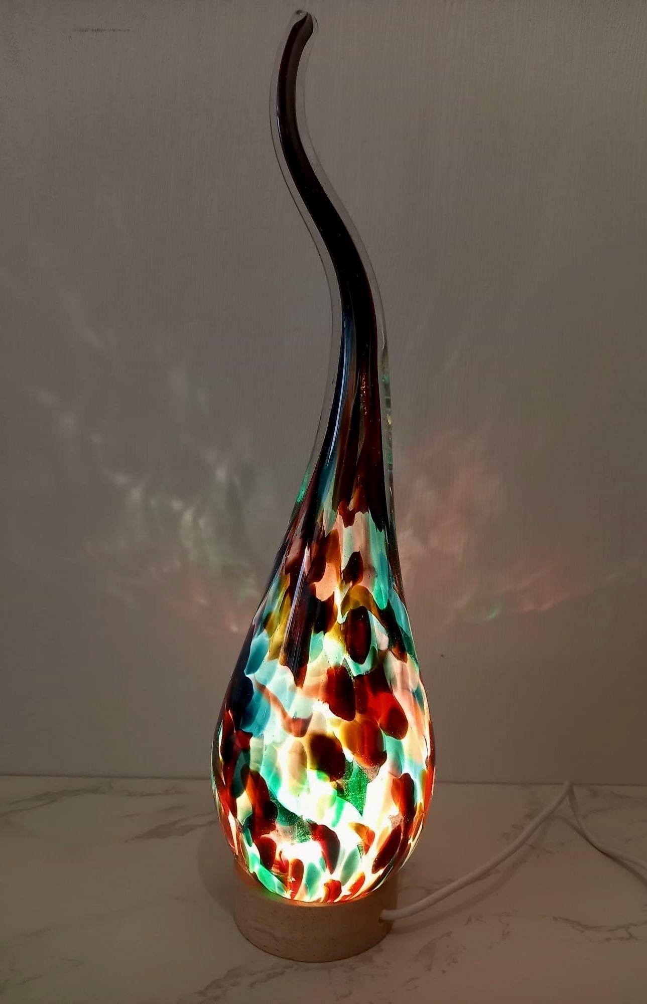 Hand Blown Glass Swirl Lamp: Colorful Ambient Light, Polish Art Glass