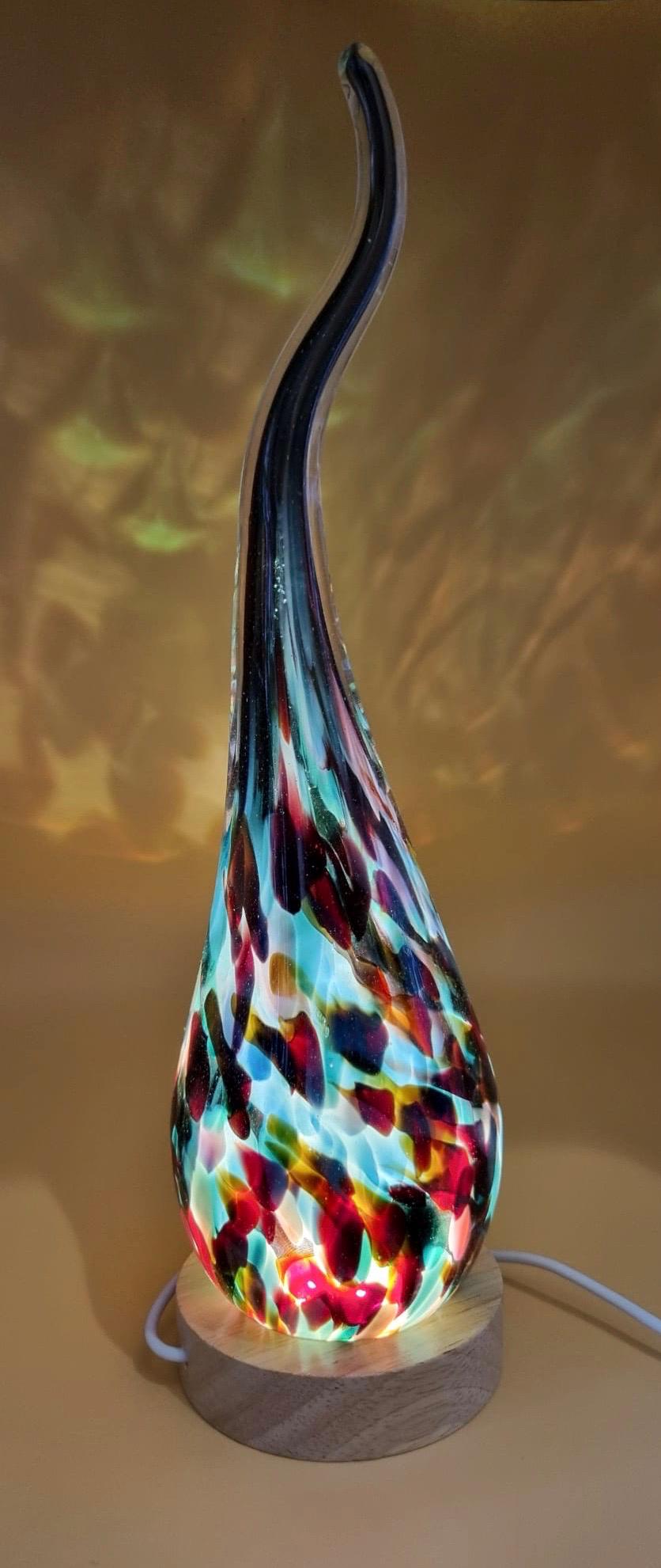 Hand Blown Flame Glass Lamp: LED Ambient Light, Unique Art Decor