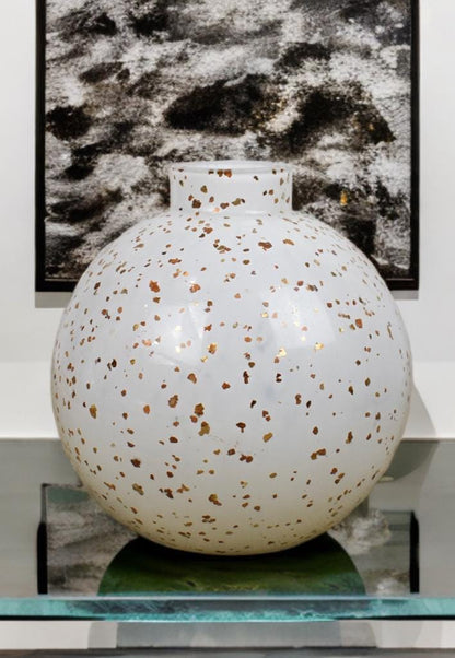 16cm Mouth Blown Glass Vase White Home Decor,