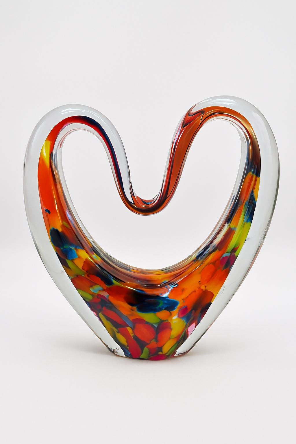 Iridescent Heart Lamp: Hand Blown Glass LED Sculpture, Romantic Home Decor