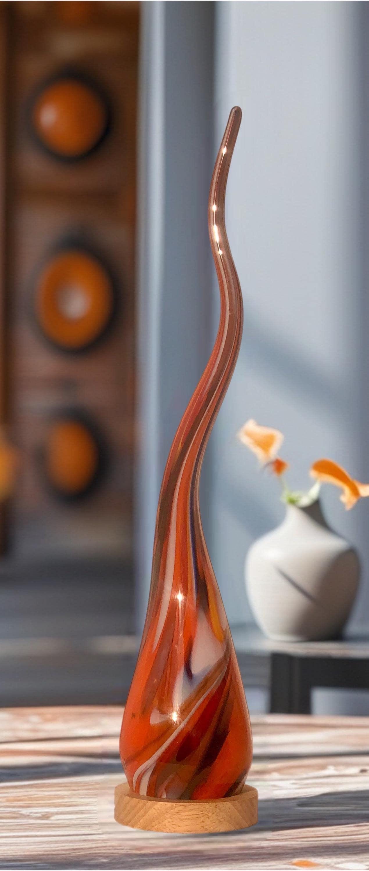 Hand Blown Red Glass Flame Lamp: LED Ambient Light