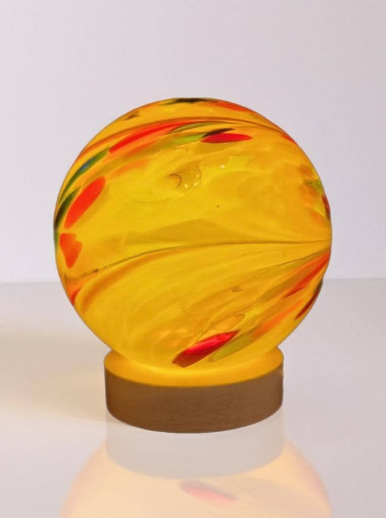 Handcrafted Yellow Glass Sphere Lamp: USB Powered LED Desk Light