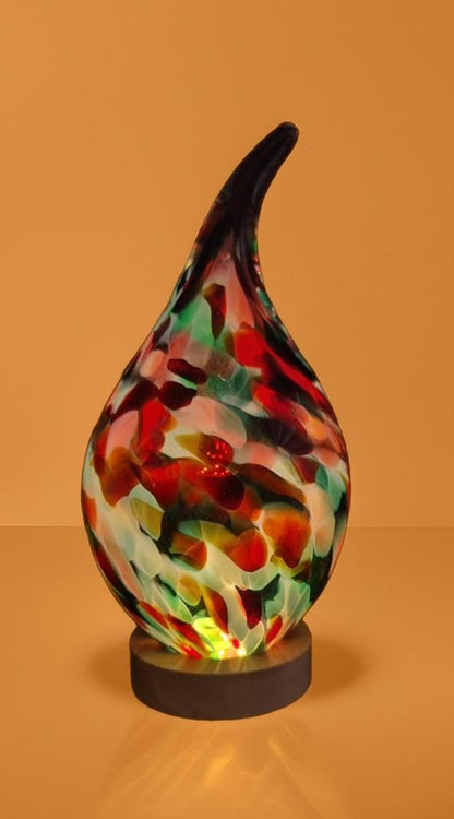 Handblown Glass Teardrop Lamp: Colorful Swirl Art Glass Night Light