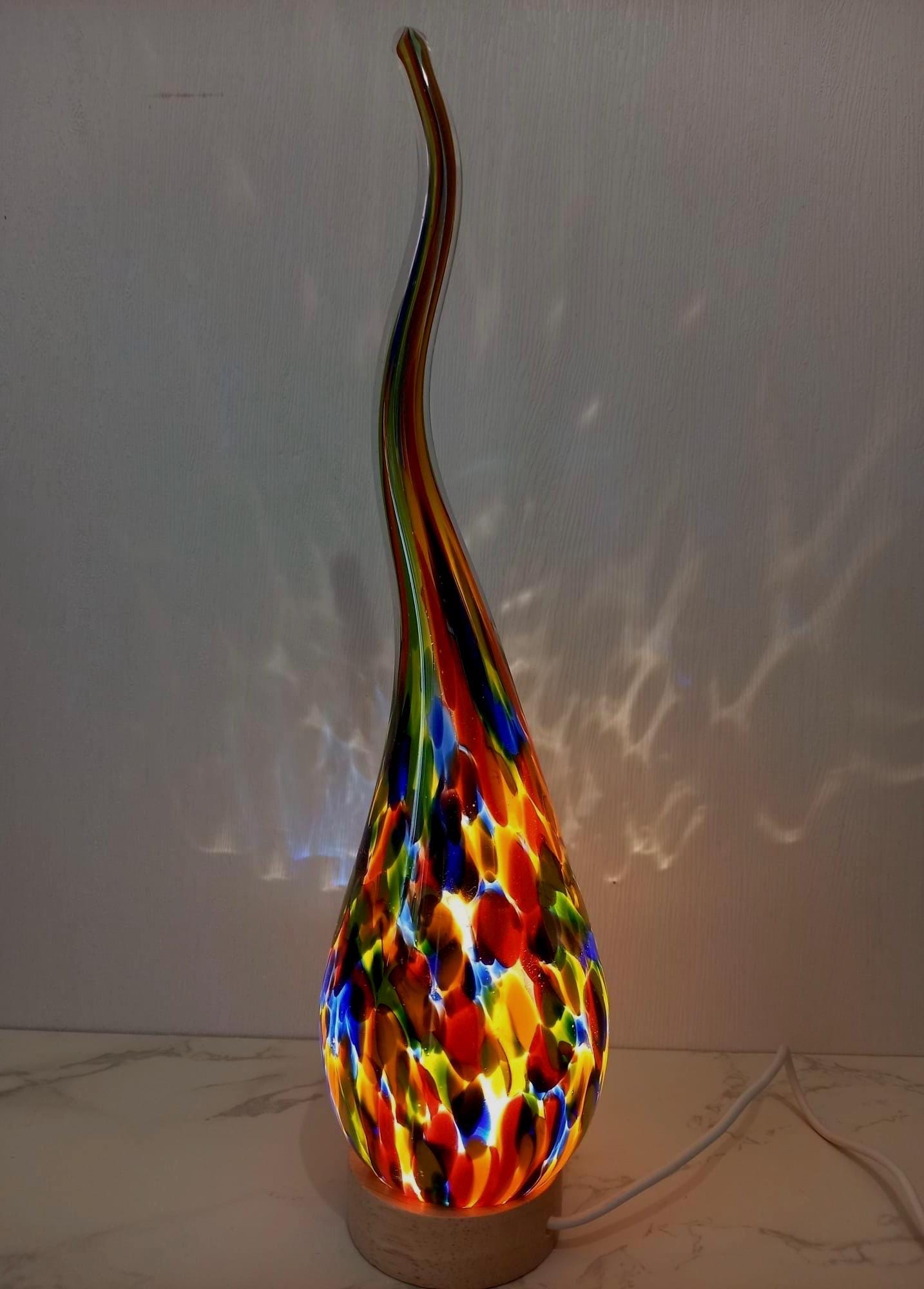Hand Blown Glass Swirl Lamp: Colorful Ambient Light, Polish Art Glass