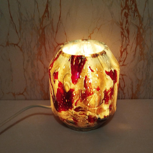 Handmade Red and Amber Glass Art Lamp: Ambient Bedroom Lighting