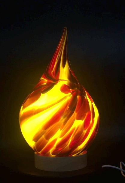 Pink Handblown Glass Teardrop Lamp: Colorful Swirl Night Light