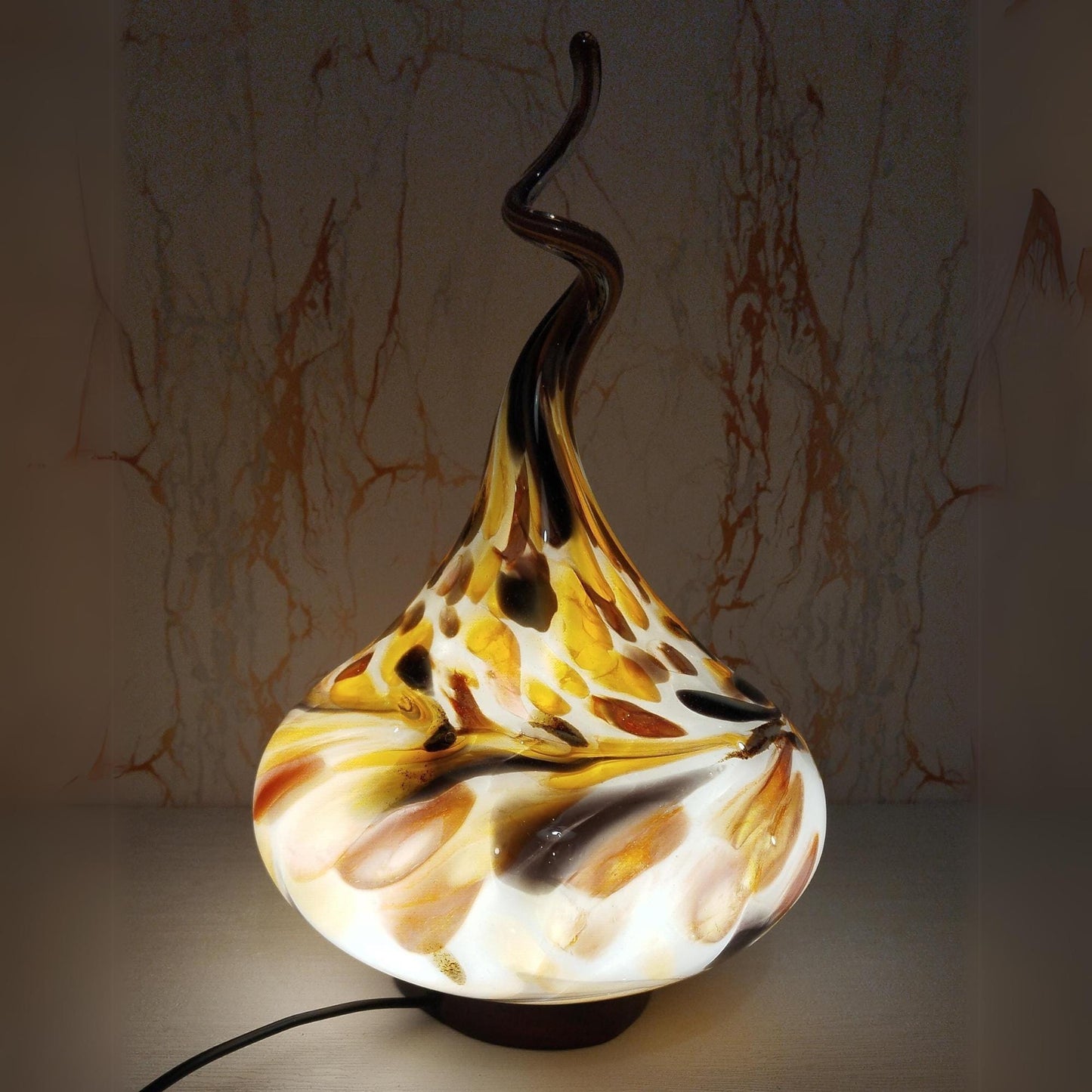 Artisan Amber Swirl Glass Flame Lamp: USB Mood Light