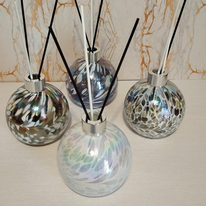 Handcrafted Iridescent Glass Diffuser Lamp with LED Light, Elegant Room Fragrance