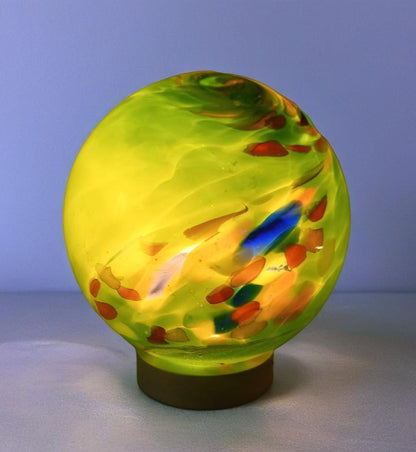 Handcrafted Green Swirl Glass Sphere Lamp: Cosy Ambient Light