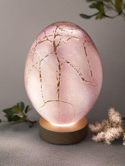 Hand Blown Glass Egg Lamp: Art Deco Tabletop Night Light
