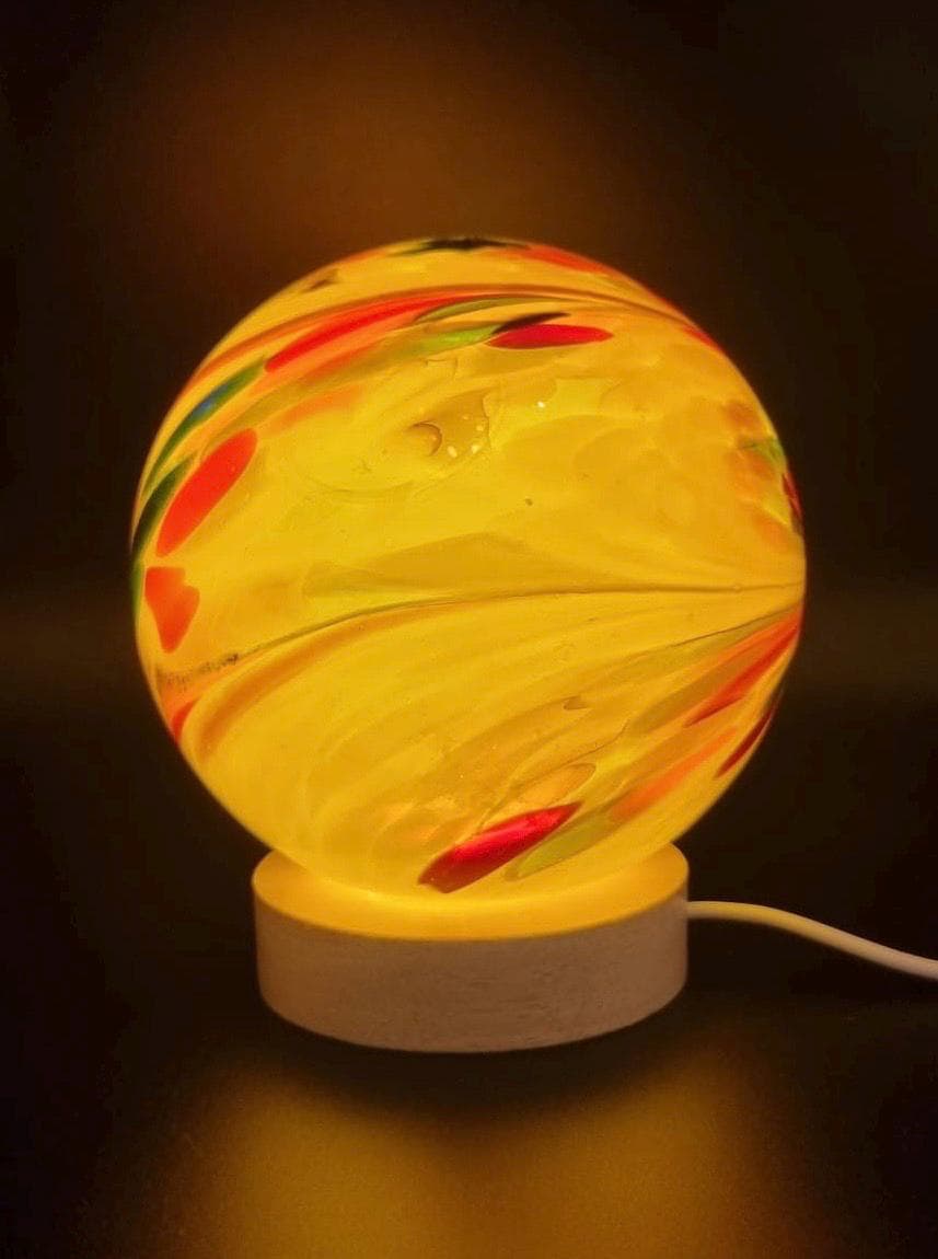 Handcrafted Yellow Glass Sphere Lamp: USB Powered LED Desk Light