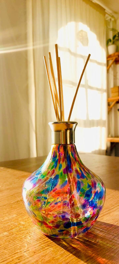 Handmade Iridescent Glass Diffuser Bottle: Artistic Home Aroma Decor