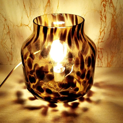 Handmade Brown Leopard Glass Lamp: Artisan Ambient Light (240mm)