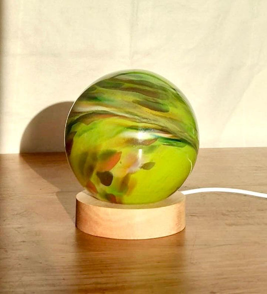 Hand-Blown Green LED Glass Sphere Lamp: Cosy USB Night Light