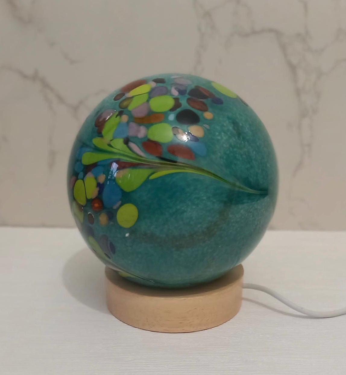 Iridescent Glass Sphere Lamp: Handmade LED Mood Lighting