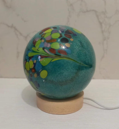 Iridescent Glass Sphere Lamp: Handmade LED Mood Lighting