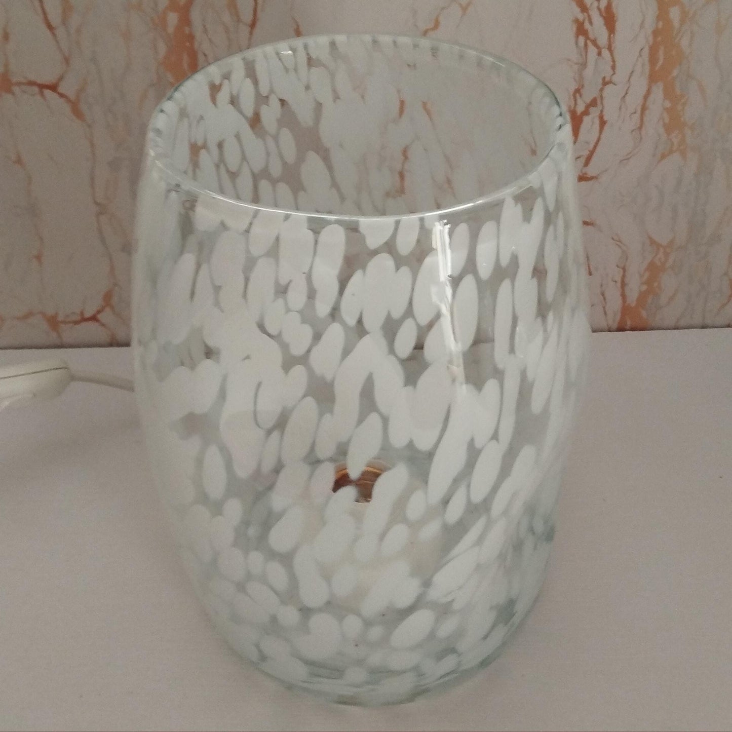 Handcrafted Glass Table Lamp - Unique Artisan Design with White Frosted Detailing, Ambient Lighting