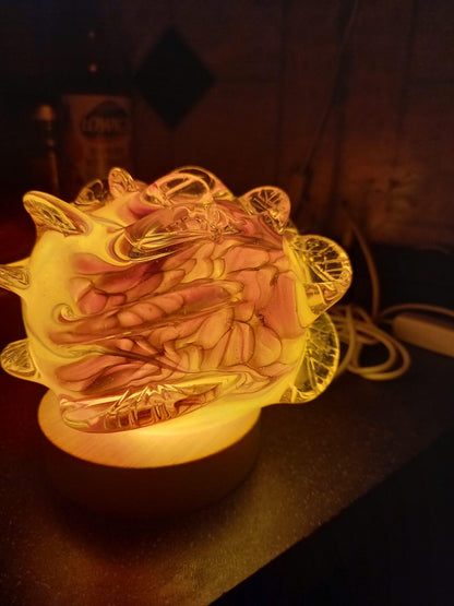 Iridescent Rose Glass Lamp: Hand-Blown LED Sculpture, USB Powered