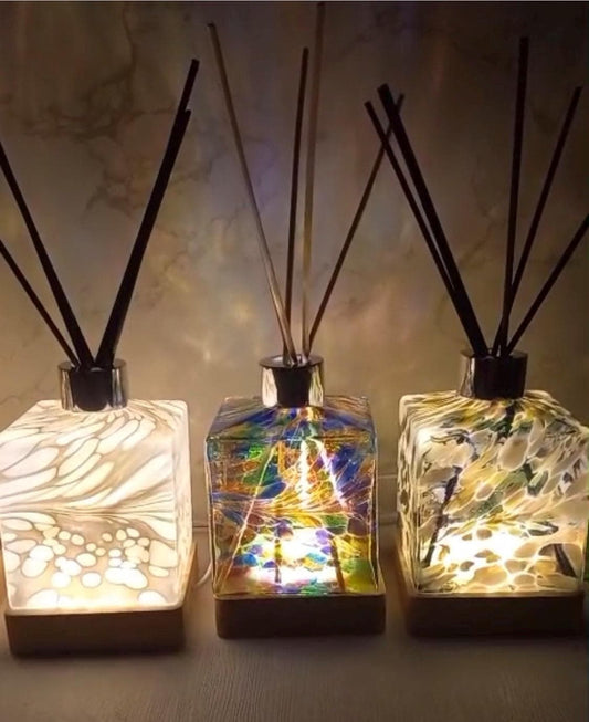 Handcrafted Glass Diffuser Lamp, LED Base, Ideal for Essential Oils