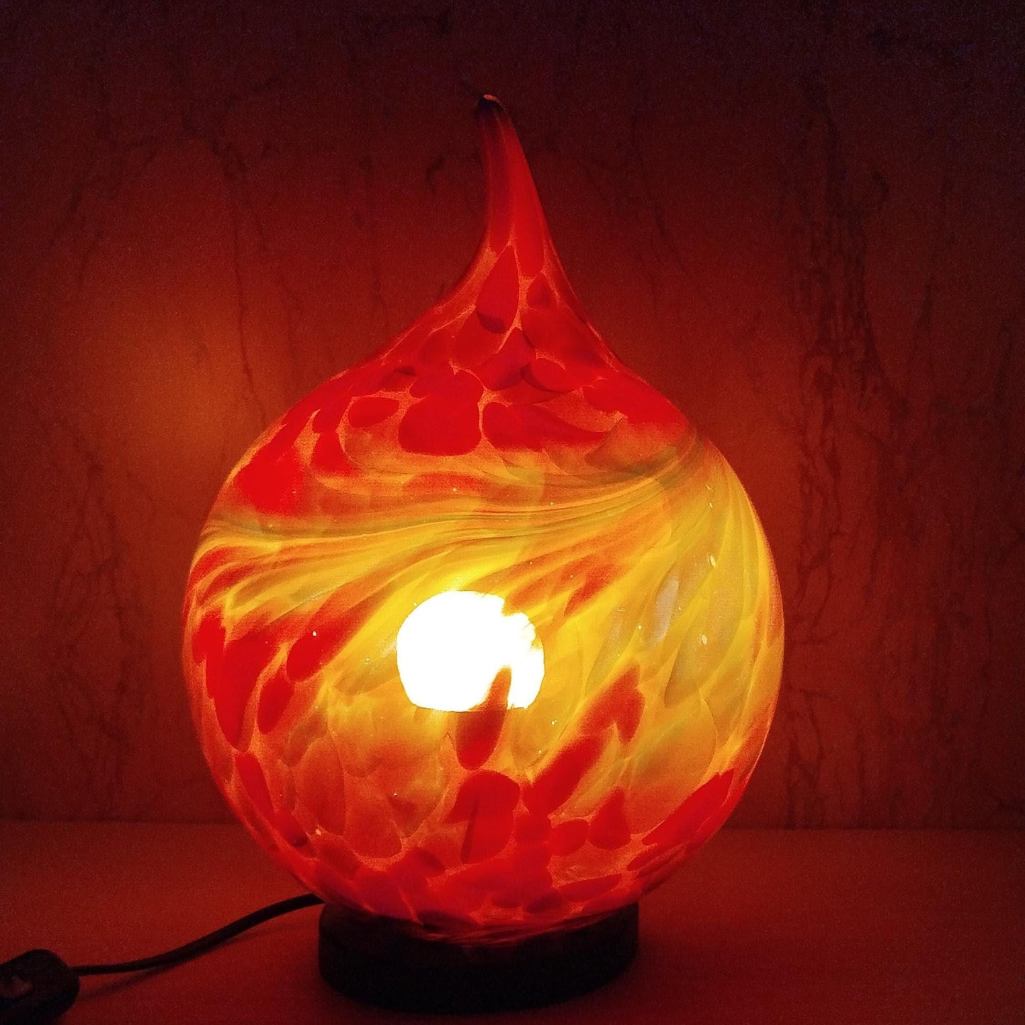Handcrafted Red Orange Fire Glass Lamp: Artisan Home Decor Light