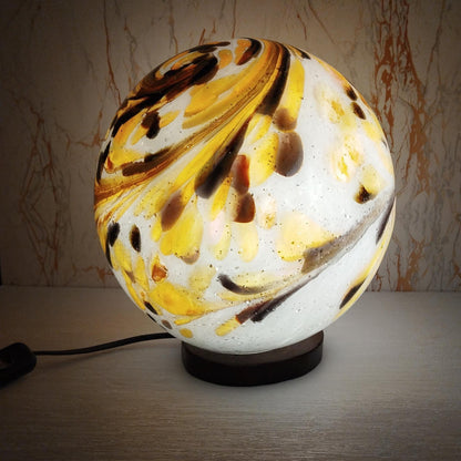 Golden Swirl Glass Sphere Lamp: Handcrafted Artisan Warm Ambient Light