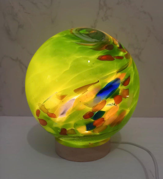 Handcrafted Green Swirl Glass Sphere Lamp: Cosy Ambient Light