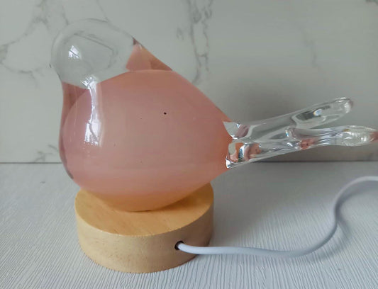 Iridescent Glass Bird Lamp: Handmade LED Sculpture Light