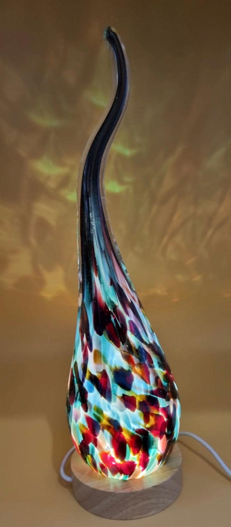 Hand Blown Flame Glass Lamp: LED Ambient Light, Unique Art Decor