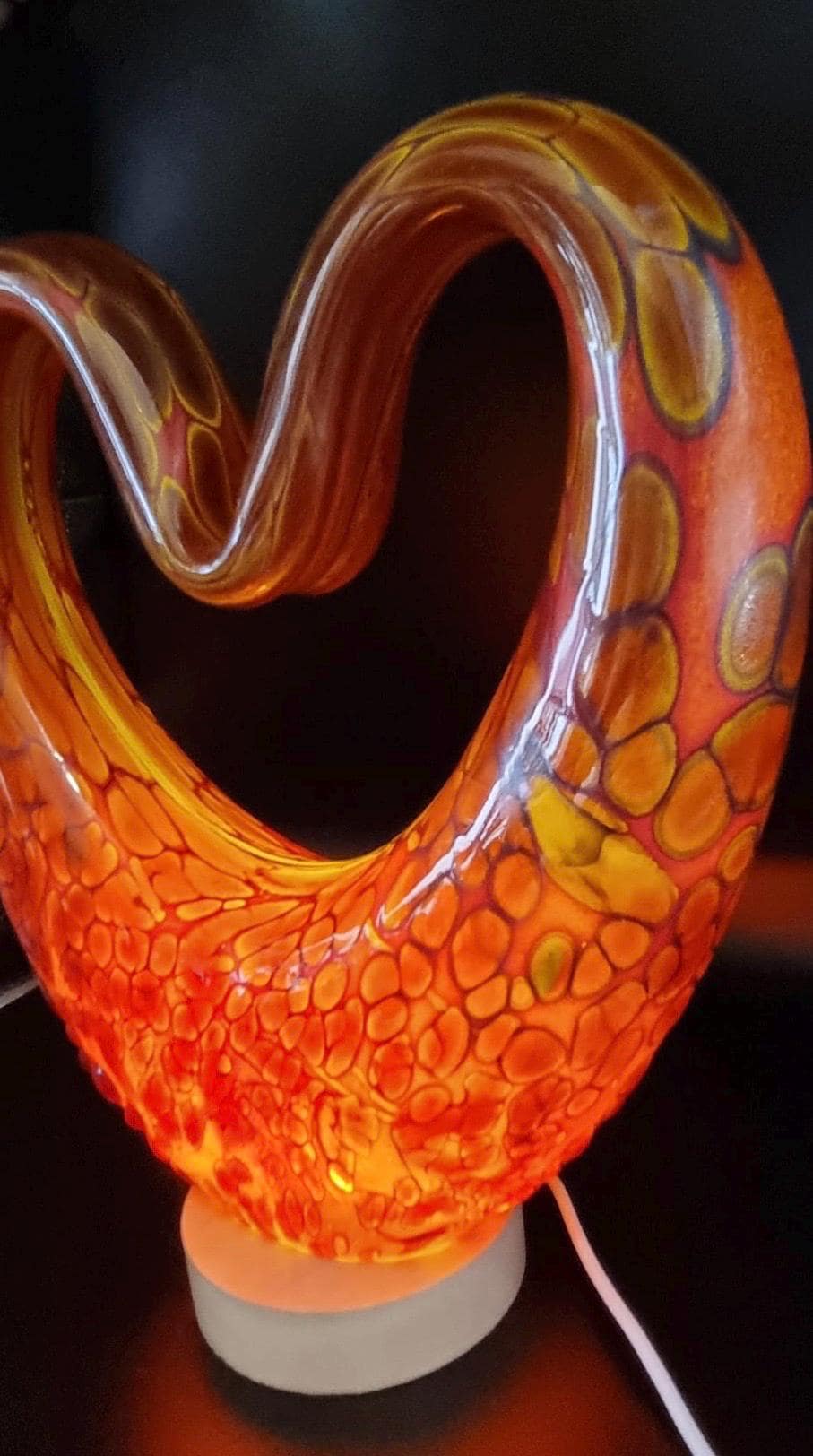 Handcrafted Iridescent Heart Lamp: LED Sculpture Light, Romantic Home Decor