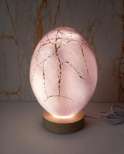 Hand Blown Glass Egg Lamp: Art Deco Tabletop Night Light