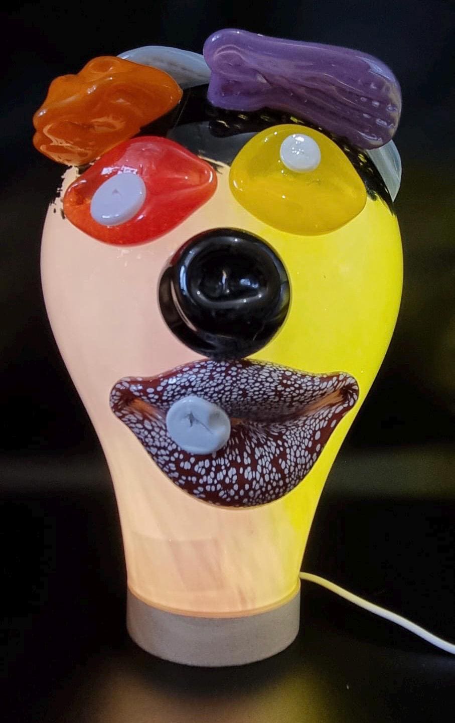 Handblown Glass Clown Lamp: Colorful Whimsical Art Night Light