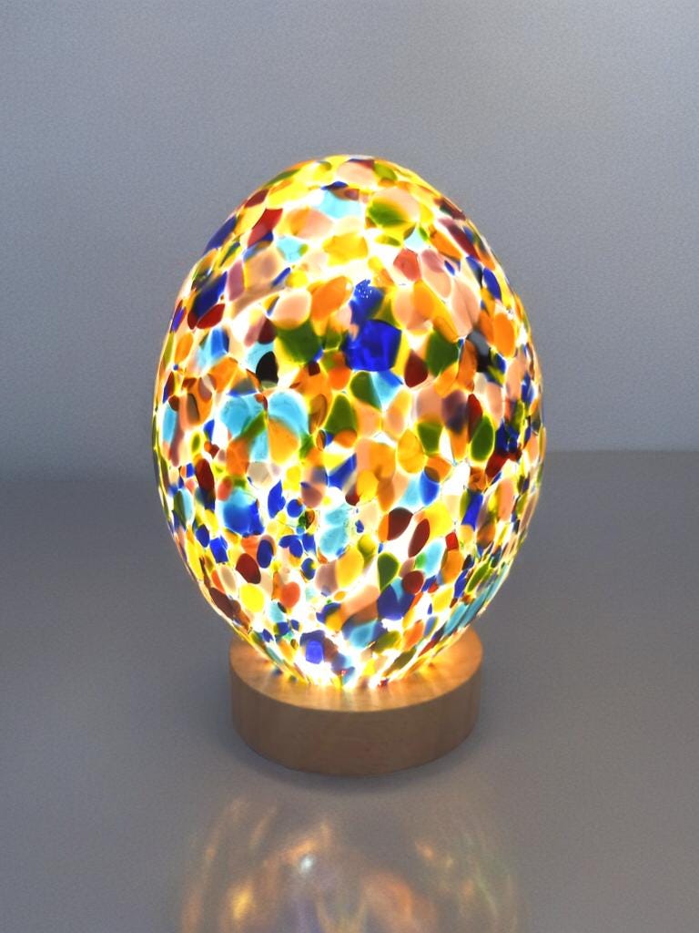 Hand Blown Multicolor Glass Egg Lamp: Art Deco Table Lamp