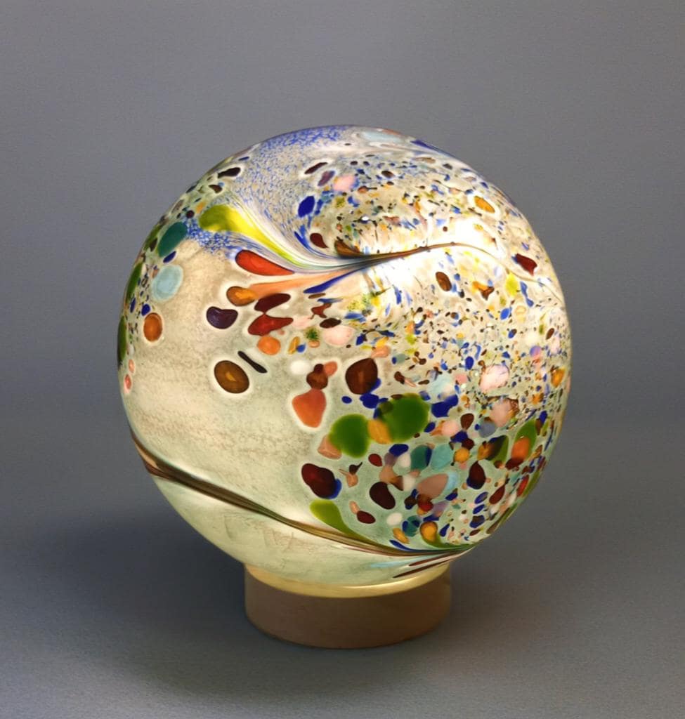 Handcrafted  Glass Sphere Lamp: Golden Amber Ambient Light