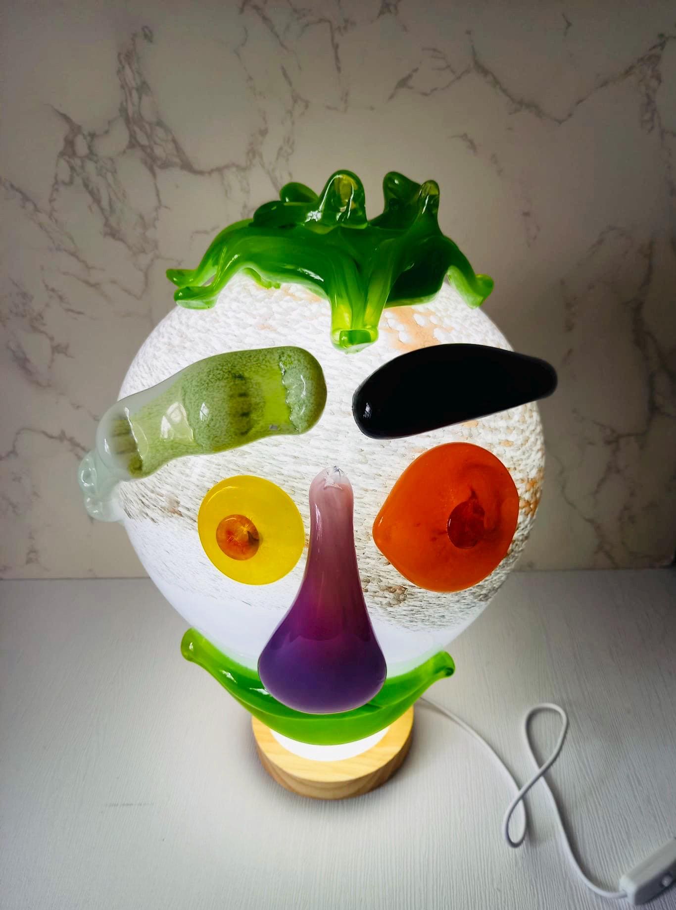 Handblown Glass Clown Lamp: Colorful Whimsical Art Night Light