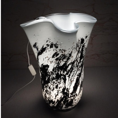 Handcrafted Black & White Glass Vase Lamp: Ambient Home Decor
