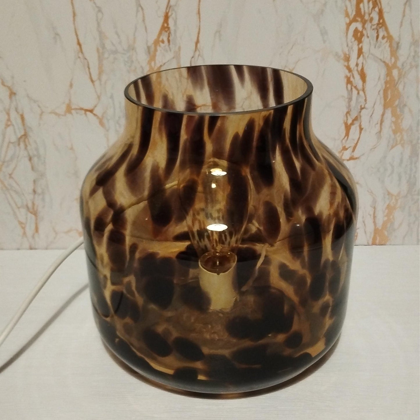 Handmade Brown Leopard Glass Lamp: Artisan Ambient Light (240mm)
