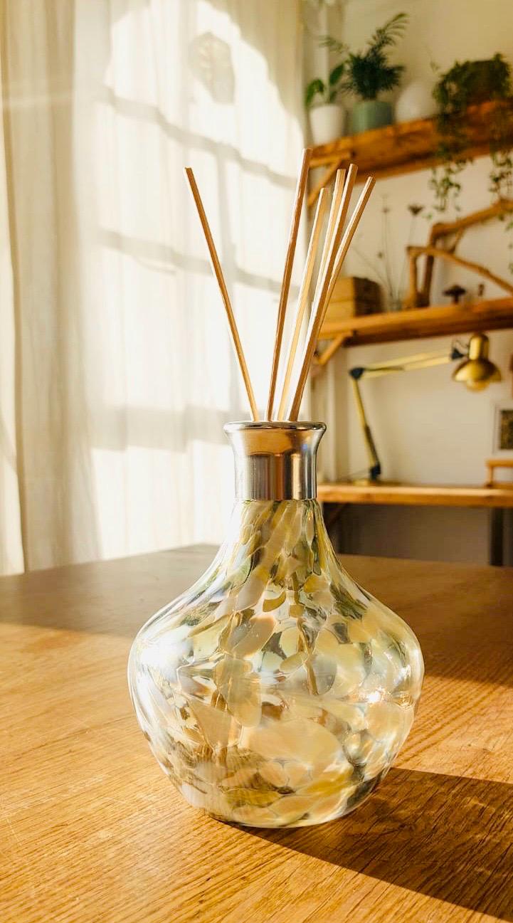 Handmade Iridescent Glass Diffuser Bottle: Artistic Home Aroma Decor