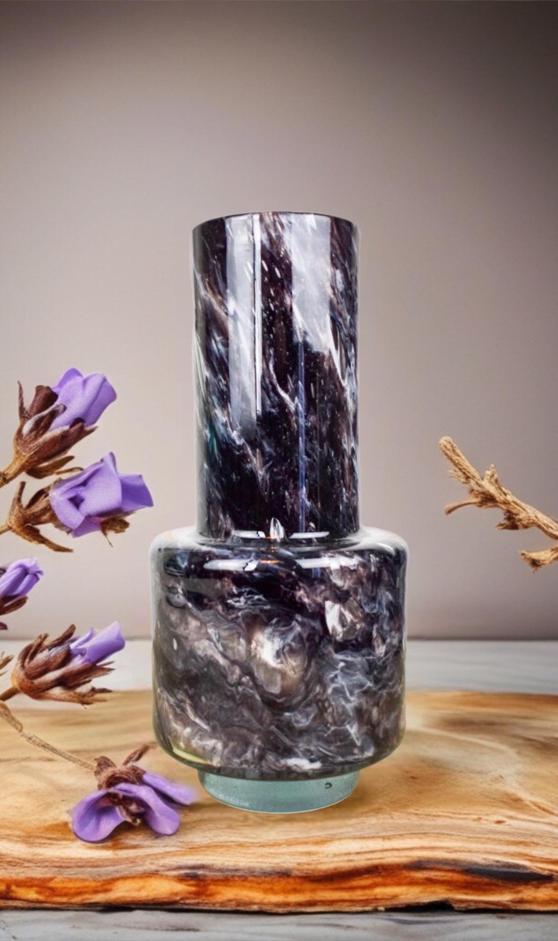 Handmade Mouth Blown Black Glass Vase - Elegant Home Decor (30cm)