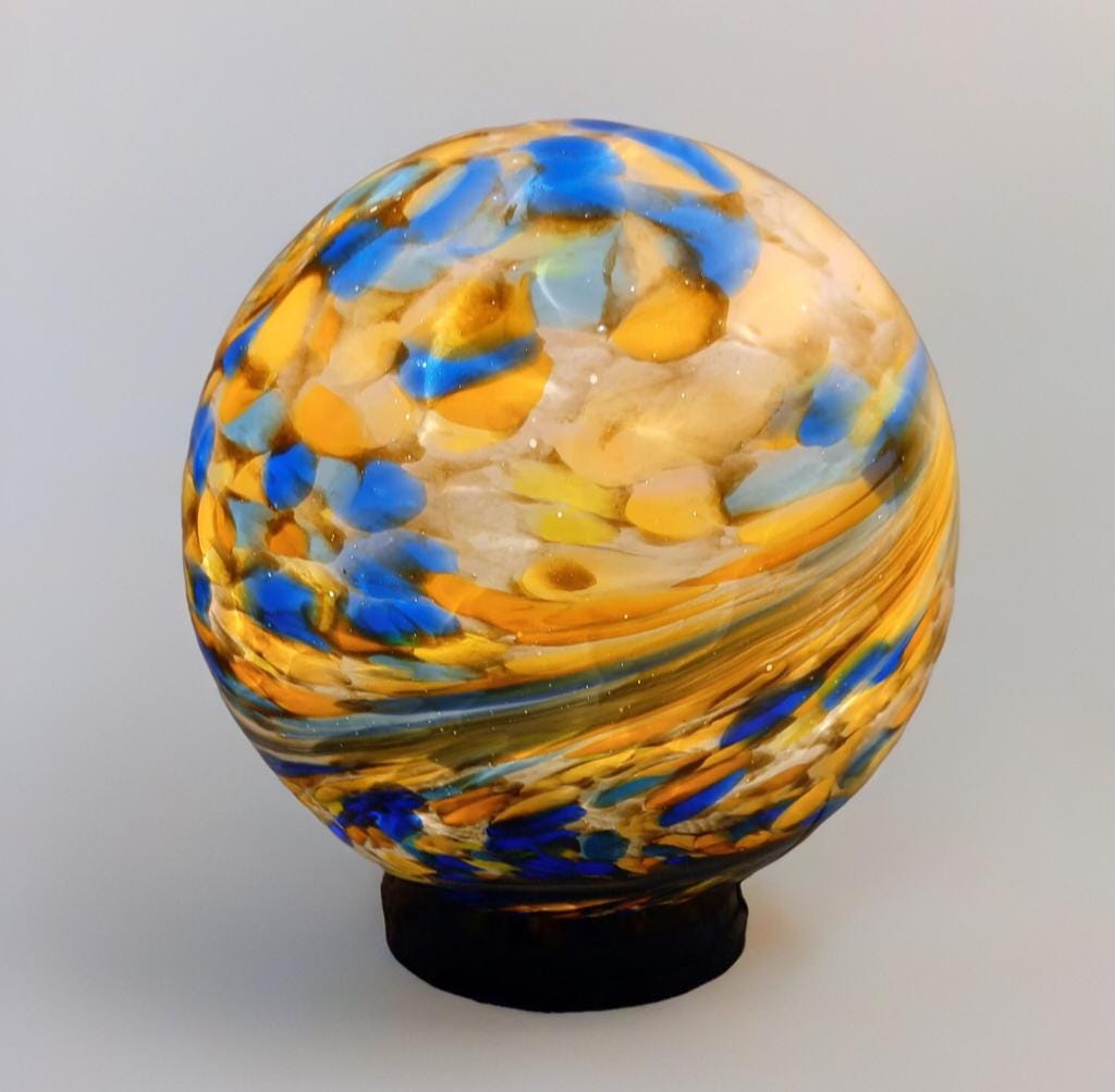 Handcrafted Golden Swirl Glass Sphere Lamp: Artisan Ambient Light