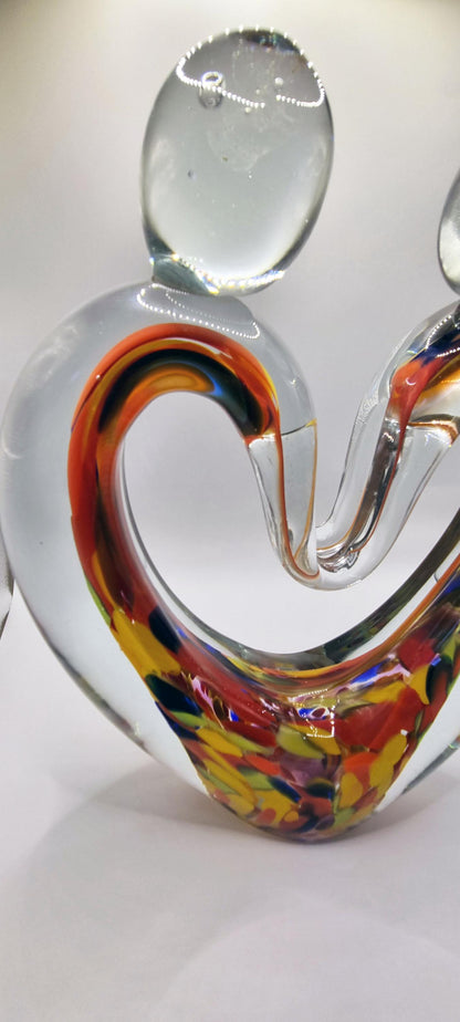 Iridescent Heart Lamp: Hand Blown Glass LED Sculpture, Romantic Home Decor