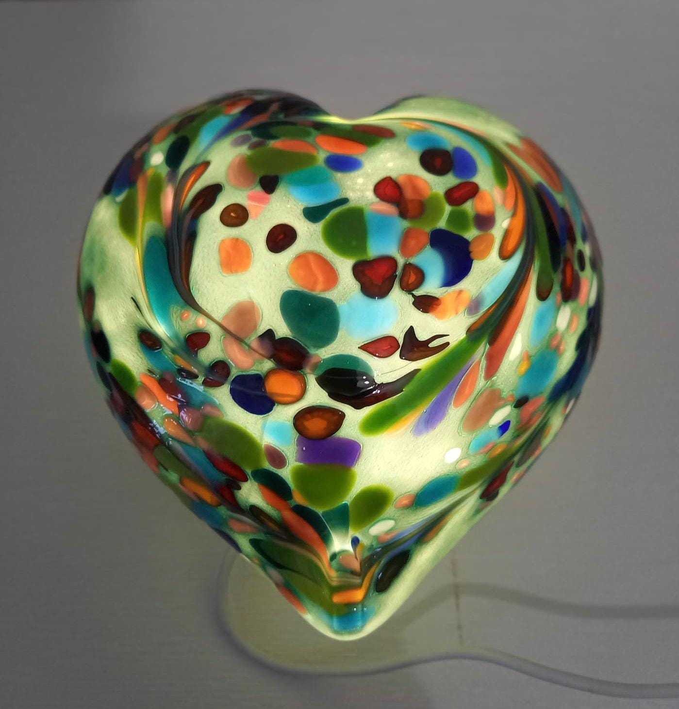 Iridescent Heart Glass Lamp: Handmade LED Mood Light, Romantic Decor