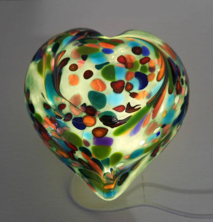 Iridescent Heart Glass Lamp: Handmade LED Mood Light, Romantic Decor