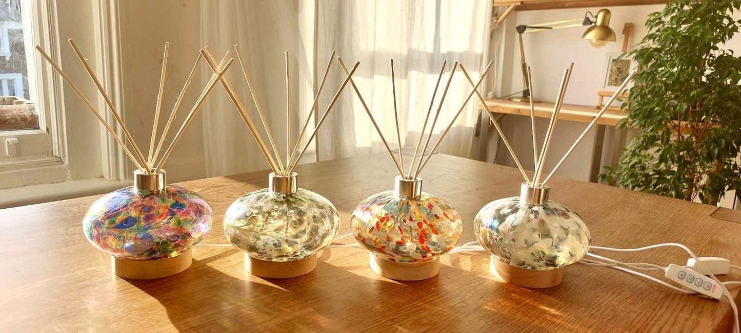 Handcrafted Glass Diffuser Lamp with Wood Stopper & LED Base