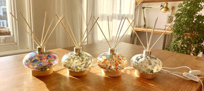 Handcrafted Glass Diffuser Lamp with Wood Stopper & LED Base