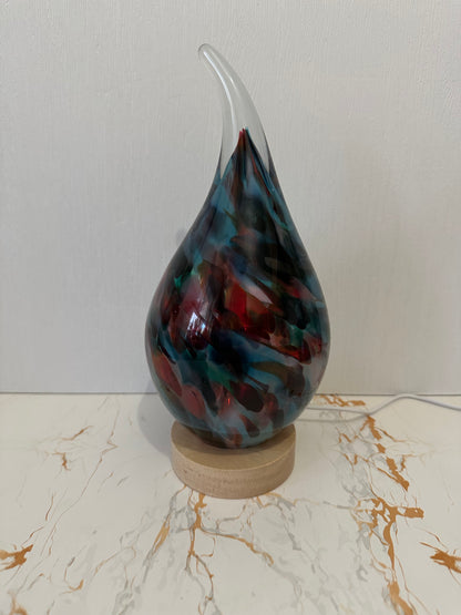 Handmade glass USB lamp in a colorful tear drop design a unique piece of art that fills your space with warmth and magical reflections