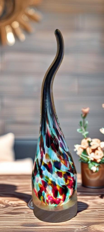 Hand Blown Flame Glass Lamp: LED Ambient Light, Unique Art Decor
