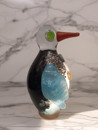 Handblown Glass Penguin Lamp: Whimsical Art Night Light