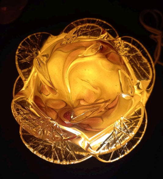 Iridescent Rose Glass Lamp: Hand-Blown LED Sculpture, USB Powered