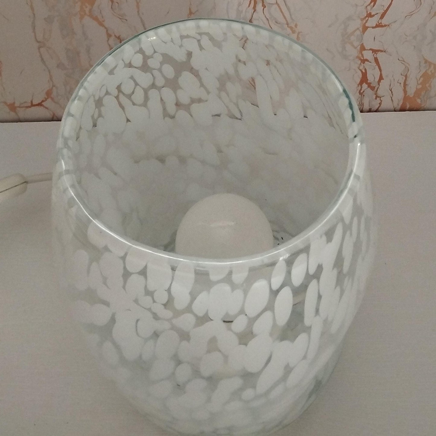 Handcrafted Glass Table Lamp - Unique Artisan Design with White Frosted Detailing, Ambient Lighting