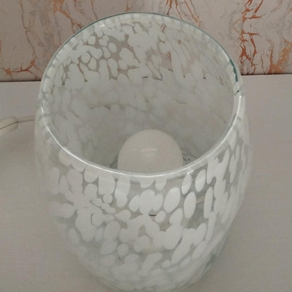Handcrafted Glass Table Lamp - Unique Artisan Design with White Frosted Detailing, Ambient Lighting